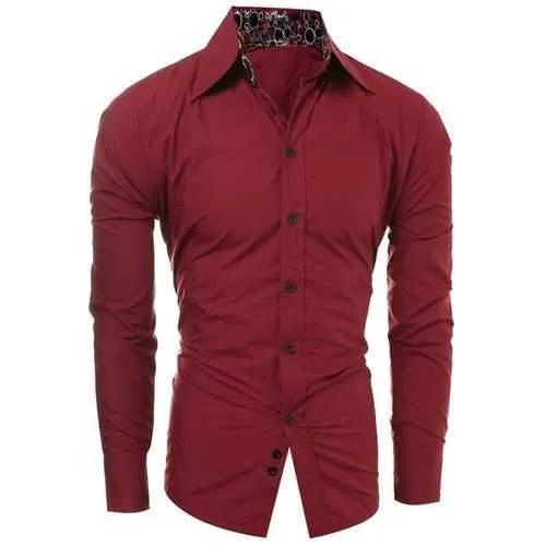 Casual Slim Fit Turn Down Collar Silk Lining Long Sleeves For Men - Wine Red Xl
