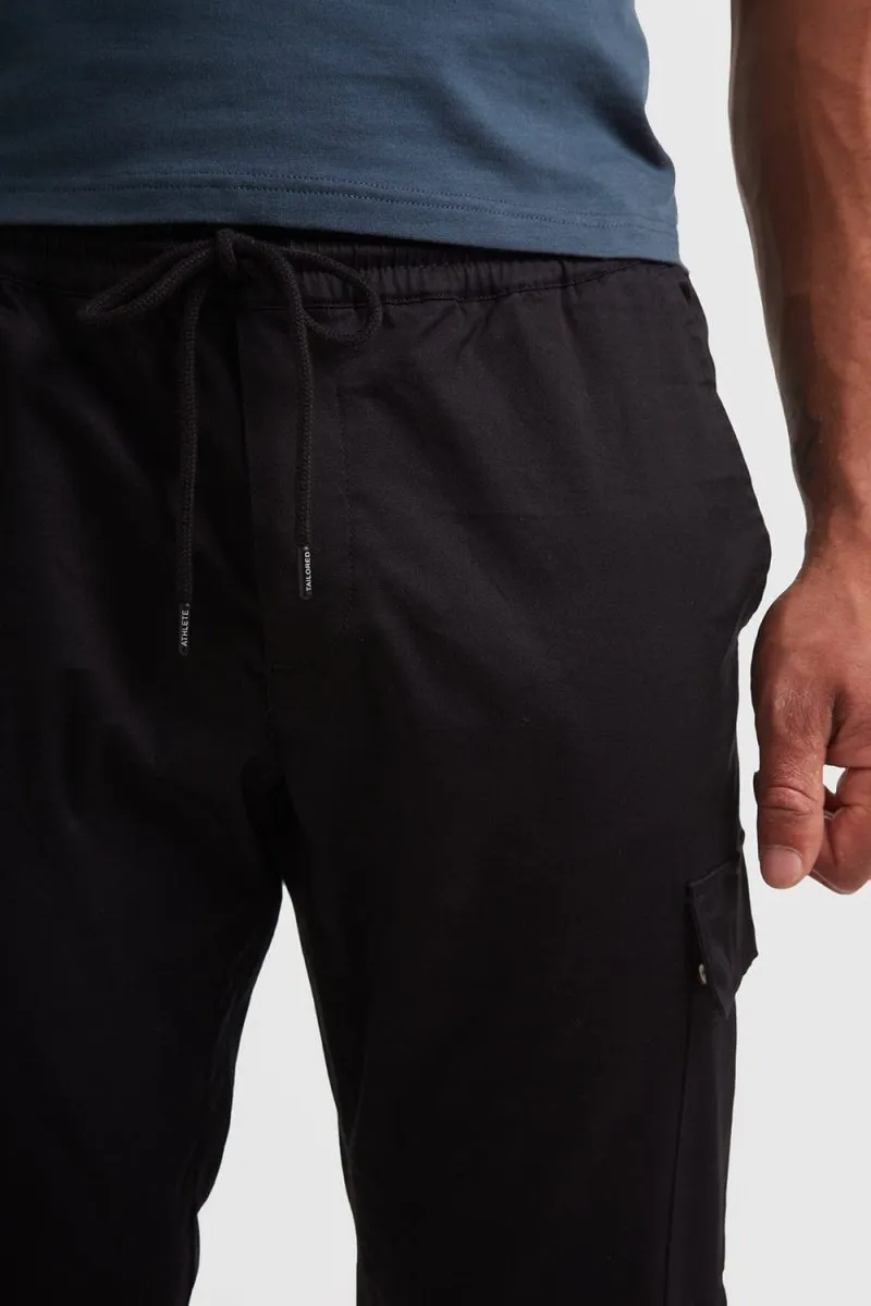 Cuffed Cargo Trousers in Black