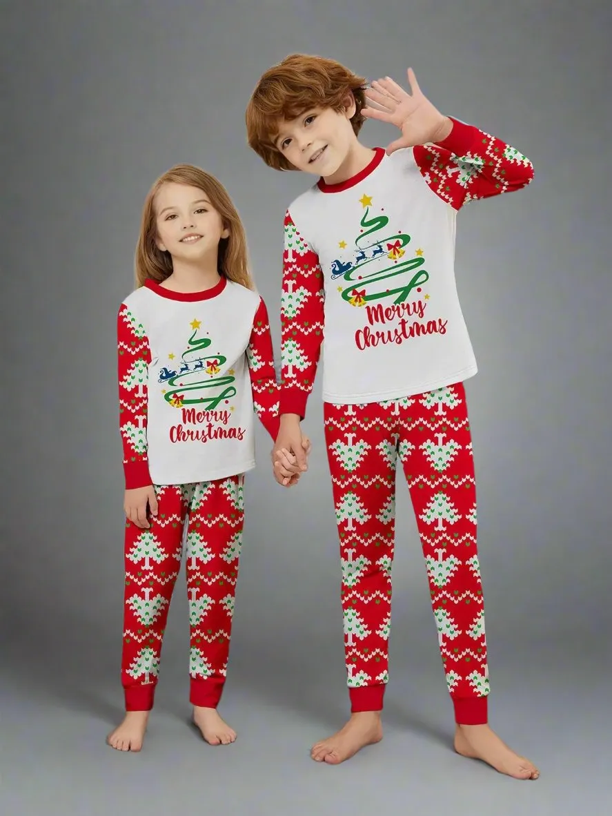 Matching Family Christmas Pajamas – Festive Christmas Tree & Holiday Print Set