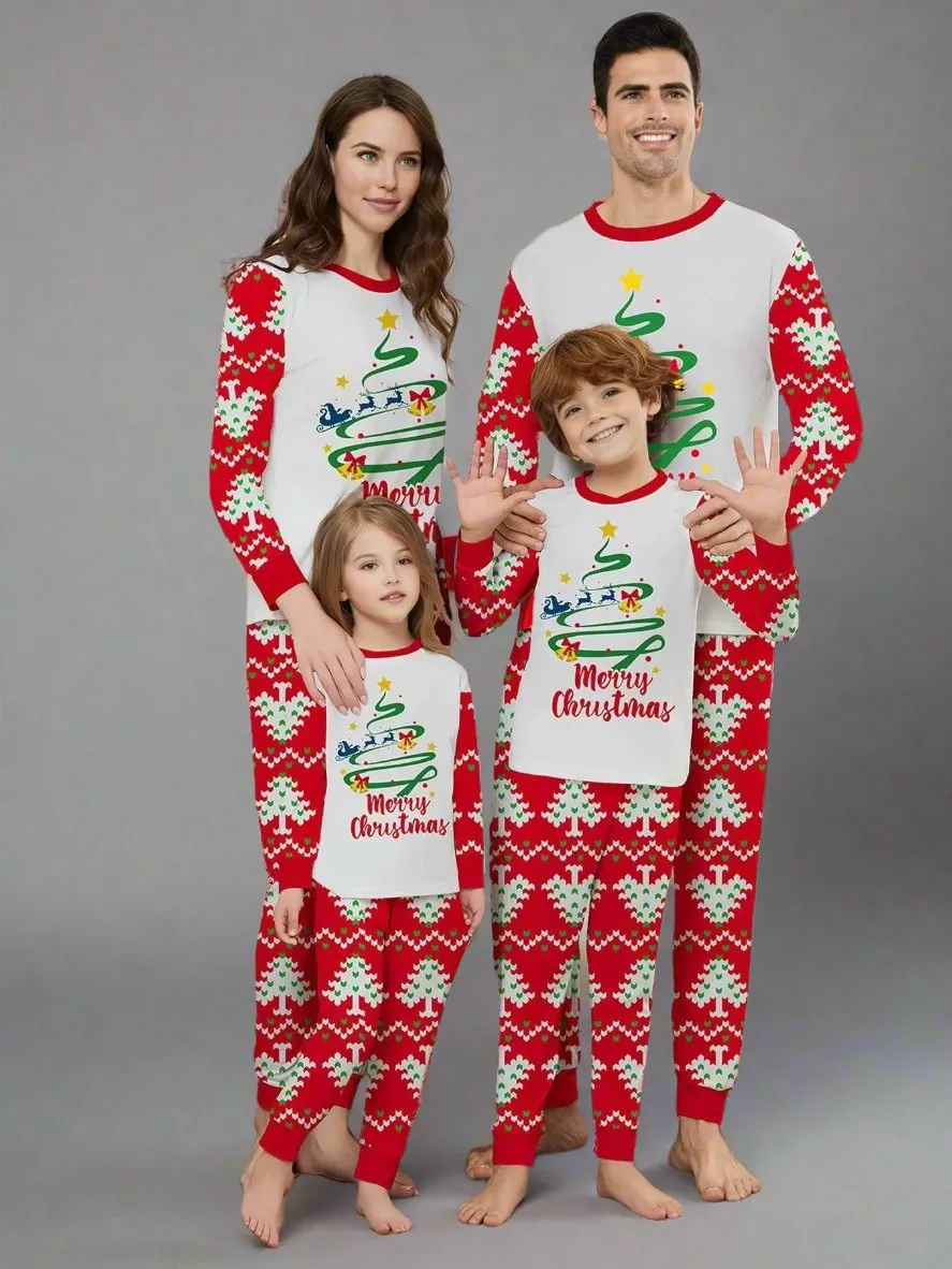 Matching Family Christmas Pajamas – Festive Christmas Tree & Holiday Print Set