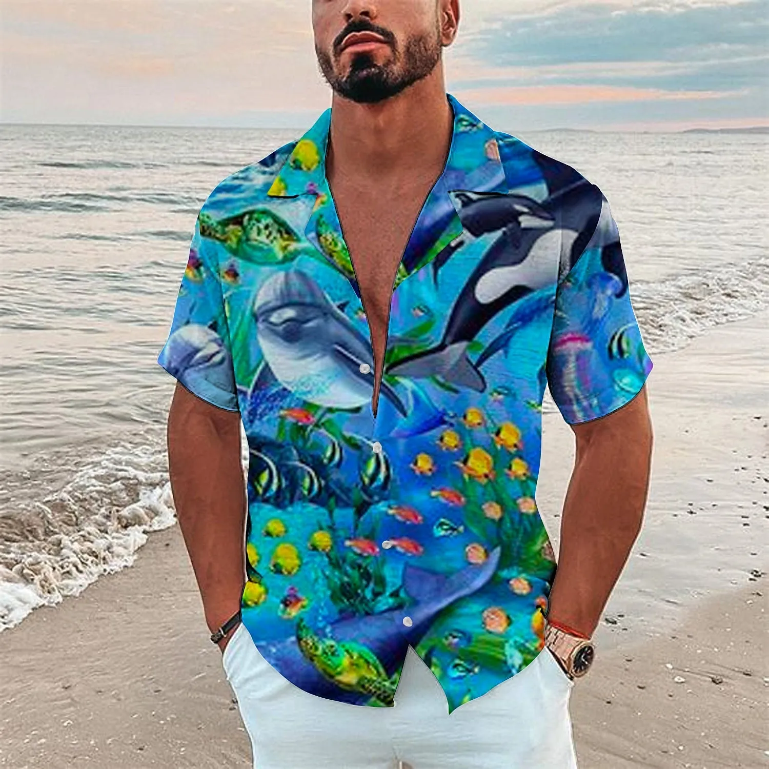 Ocean Fish Hawaiian Oversized Short Sleeve Shirt