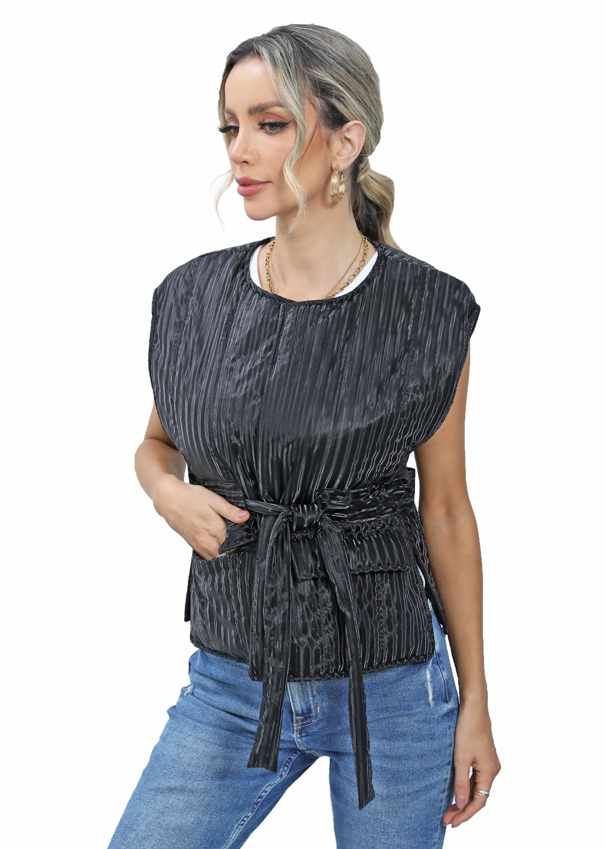 Roffe Cropped Belted Vest