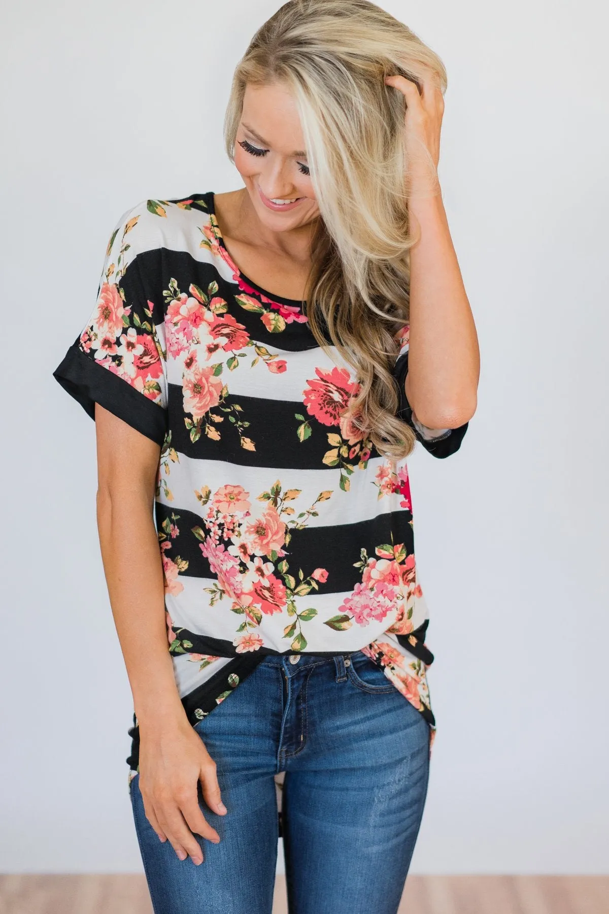 Today is the Day Striped Floral Top