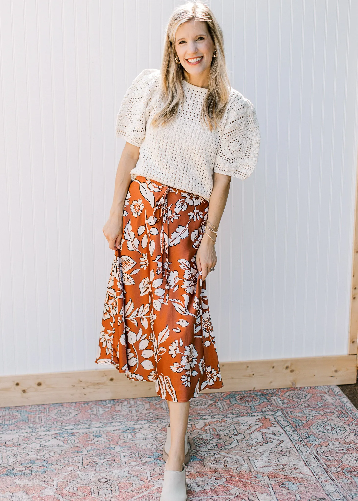 XZ Satin Patterns Midi Skirt