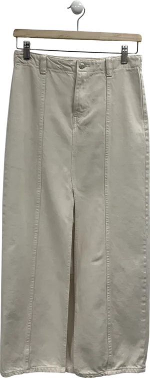 ZARA Cream Front Slit Denim Midi Skirt UK XS