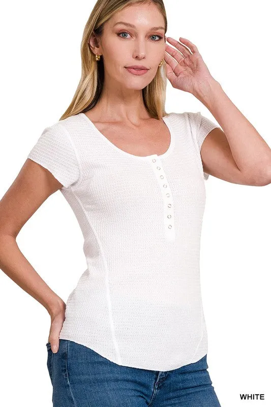 ZENANA Baby Waffle Snap Button Cap Sleeve Top